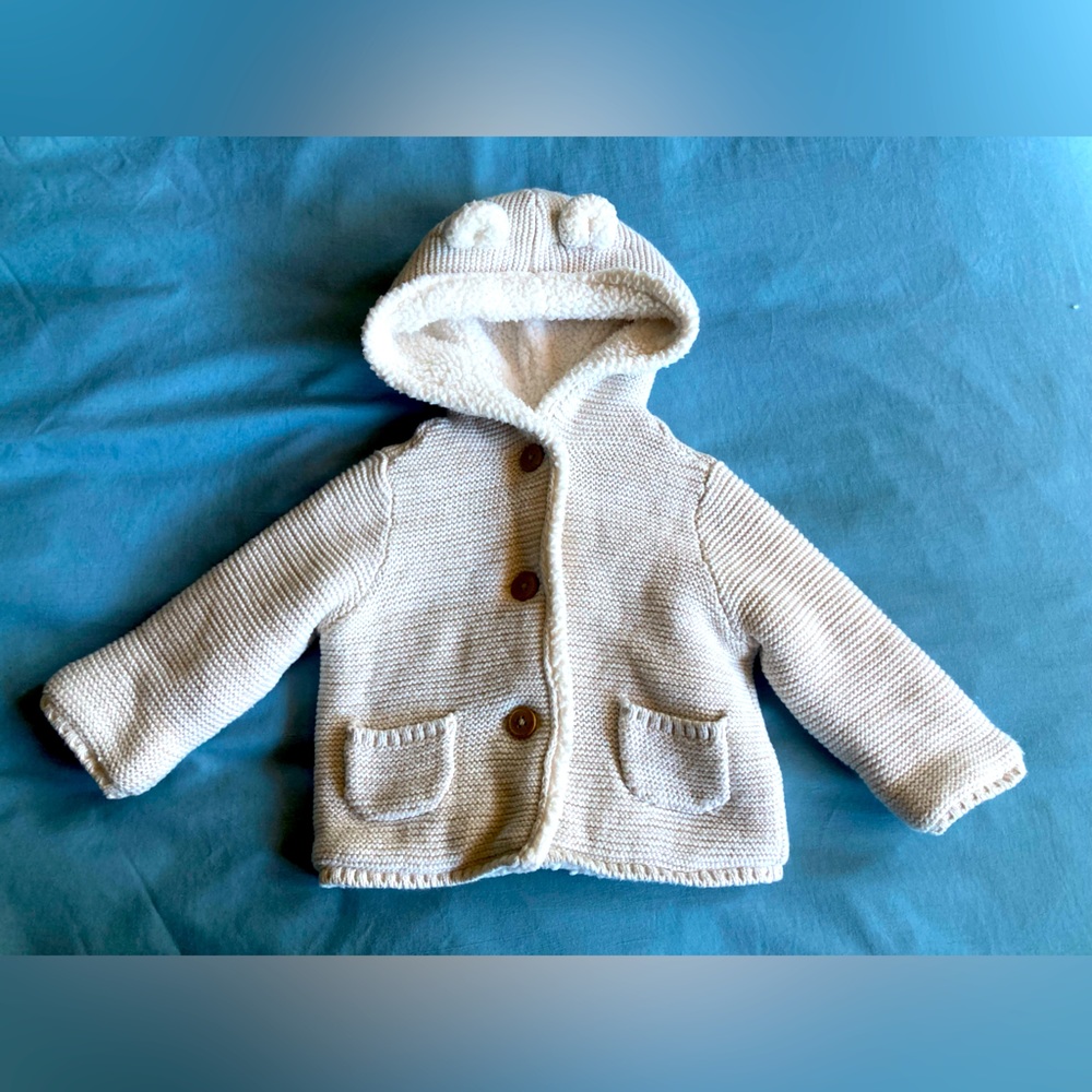NWOT Carter’s Sherpa lined button-up cardigan sweater, cream, size 6 & 18 months